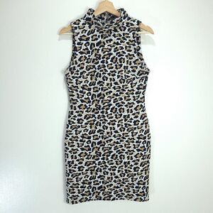 Lord & Taylor Design Lab Leopard Print Mock Neck Sheath Dress